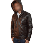 Plain dark brown leather jacket with hoodie - Image 2