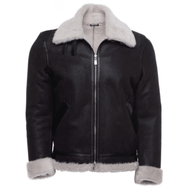 Hampton's Classic Brown B-3 Bomber Aviator Shearling Jacket with collar belt