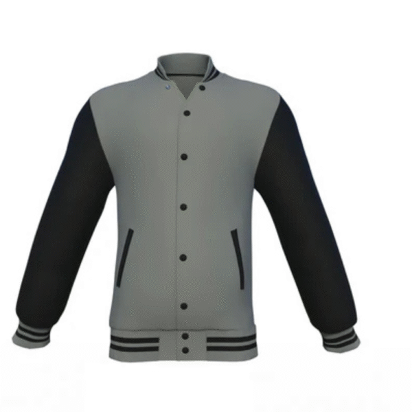 Grey Varsity Letterman Jacket with Black Sleeves
