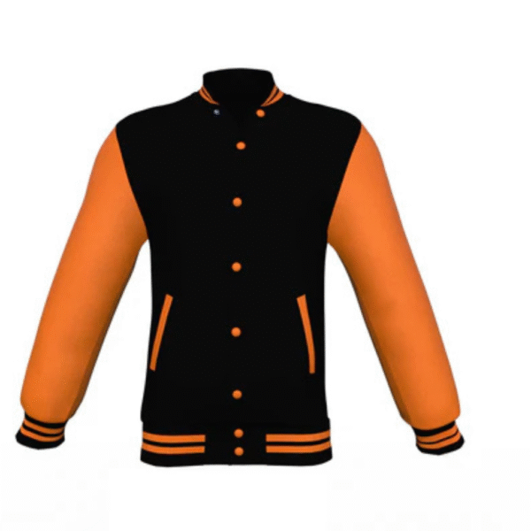 Black Varsity Letterman Jacket with Orange Sleeves