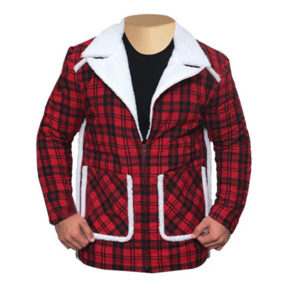Ryan Reynold's Red and Black Checkered Jacket with Faux Shearling