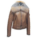 Lumins quilted shearling jacket with crystal fox fur