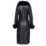 Caitlan’s Black Shearling Sheepskin Full Length Long Coat With Fox Fur Trim - Image 2
