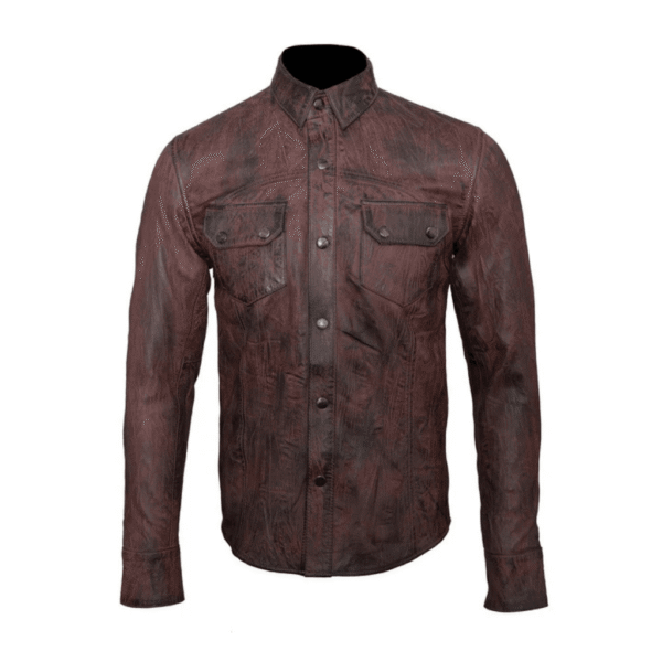 Distressed brown Leather Shirt