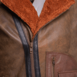 Vintage Brown Sherpa lined Leather jacket with D pocket - Image 4