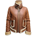 Avani's Brown Sheepskin Shearling Jacket with Cream Fur Trims