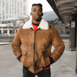 Lucian's distressed brown A2 Bomber shearling jacket - Image 6