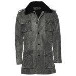 Ryder vintage grey leather coat with fur collar