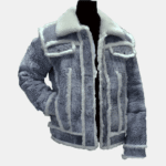 Aiden's Distressed Grey Shearling Trucker Jacket - Image 3