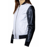 Enya’s Black and White Collarless Leather Jacket - Image 2