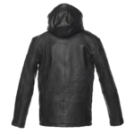 Jules black Buttoned up hooded leather jacket - Image 4