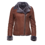 Reyna's Tan Sheepskin Shearling B-3 Bomber Style Jacket - Image 2