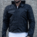 "Black Utility" Air Ventilation and Hooded Breathable and Waterproof Textile Motorcycle Jacket with armor protectors - Image 4