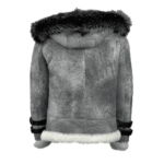 Rocco Vintage Distressed Grey Aviator bomber shearling jacket with hoodie - Image 3
