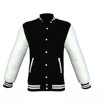Black Varsity Letterman Jacket with White Sleeves - Image 2