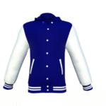 Navy Varsity Letterman Jacket with White Sleeves
