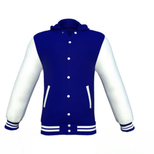 Navy Varsity Letterman Jacket with White Sleeves