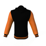 Black Varsity Letterman Jacket with Orange Sleeves - Image 2
