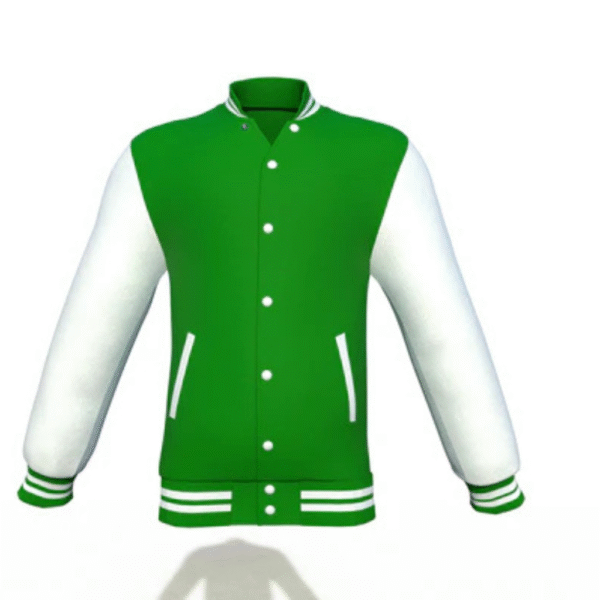 Dark Green Varsity Letterman Jacket with White Sleeves