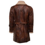 Vintage Rust 3/4 Leather Trench coat with Sherpa Lining - Image 2