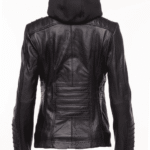 Women's black leather jacket with piping details - Image 3