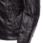 Women's black leather jacket with piping details - Image 4