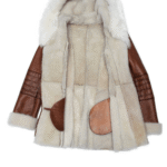 Ayva's Tan Shearling coat with fox fur trim Hoodie - Image 3