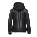 Daphne Black Leather Jacket With Fleece Hoodie - Image 2