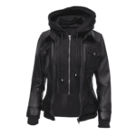 Daphne Black Leather Jacket With Fleece Hoodie - Image 3