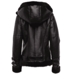 Sofie's black biker style sheepskin shearling jacket with hoodie - Image 2