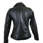 Emilie's black biker style leather jacket with waist belt - Image 4