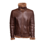 Phan's Brown Aviator bomber shearling jacket with a waist belt - Image 2