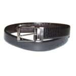 Crocodile print black and brown reversible leather belt