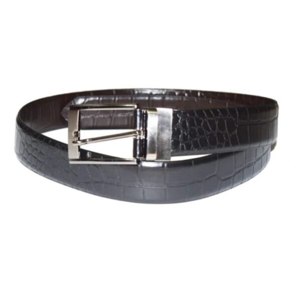 Crocodile print black and brown reversible leather belt