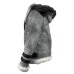 Rocco Vintage Distressed Grey Aviator bomber shearling jacket with hoodie - Image 4