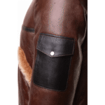 Esa Brown Bomber Sheepskin Shearling Jacket with large pockets - Image 3