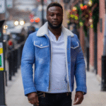 Chris' Denim style Shearling Trucker Style Jacket - Image 3