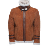 Hagan's Tan Aviator bomber Suede shearling jacket - Image 3