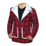 Ryan Reynold's Red and Black Checkered Jacket with Faux Shearling - Image 3
