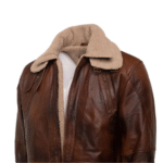 Vintage Rust 3/4 Leather Trench coat with Sherpa Lining - Image 3