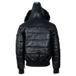 Ash Black Hooded Puffer Leather Jacket With Fur Trim - Image 4