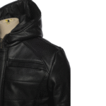 Jules black Buttoned up hooded leather jacket - Image 3