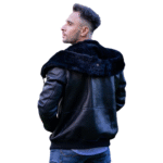 Gregos Varsity Style Sheepskin Shearling Jacket with Large Hoodie - Image 2