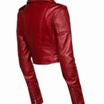 Martyna’s Red Crop Biker Leather Jacket With Waist Belt - Image 3