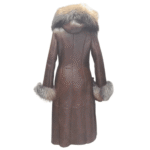 Riley brown hooded shearling coat with fox fur - Image 2