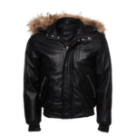 Castillos bomber Winter Leather Jacket with Real fox fur hoodie