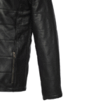 Jules black Buttoned up hooded leather jacket - Image 2