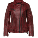 Marissa's Antique red diamond quilted leather jacket with double zipper - Image 3