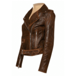 Vintage Copper Biker Style Leather Jacket With Belt - Image 2