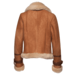 Kristy Vintage Cognac Womens Crop Shearling Bomber Jacket - Image 3